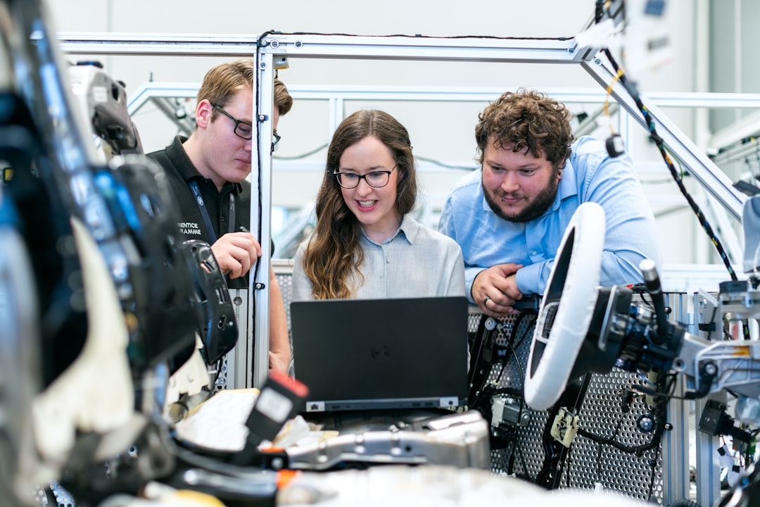 Engineering team testing technology in a research laboratory